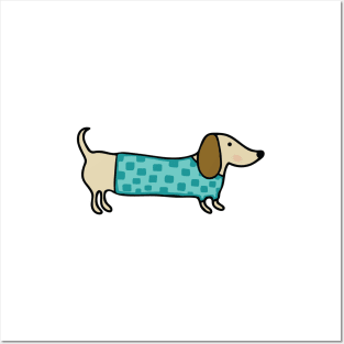 Cute dachshund in blue shirt Posters and Art